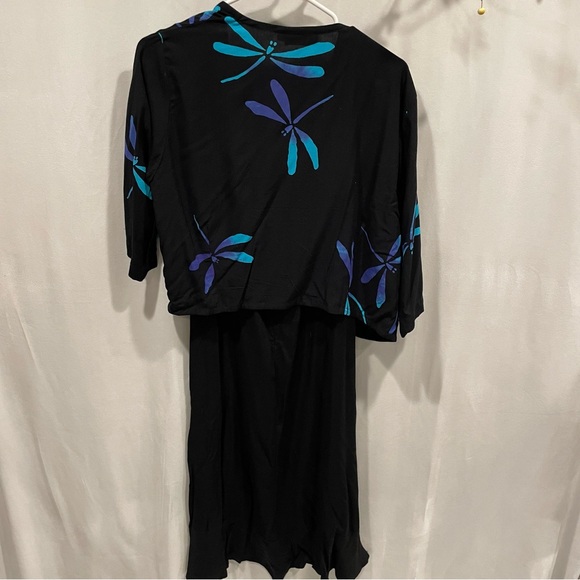 Cute Y2K tropical whimsigoth dragonfly sleeveless dress and beaded jacket batik - Picture 6 of 12